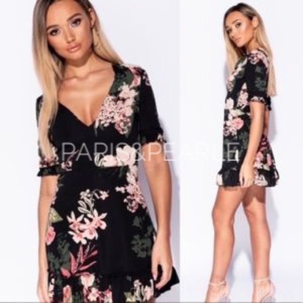 All Yours Black Floral V Neck Mini Dress